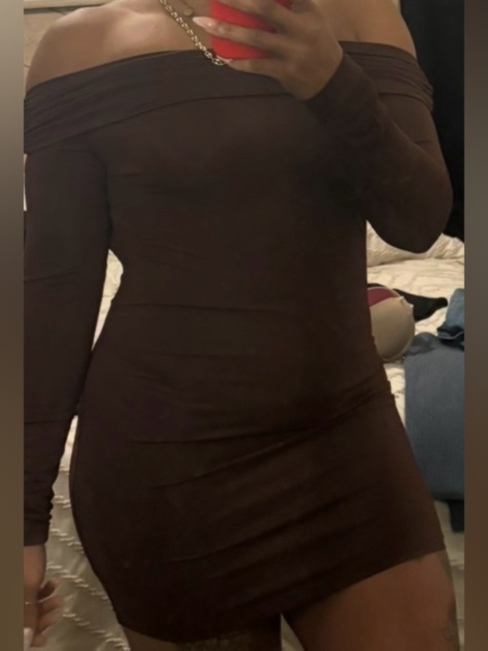 Off-Shoulder Brown Dress